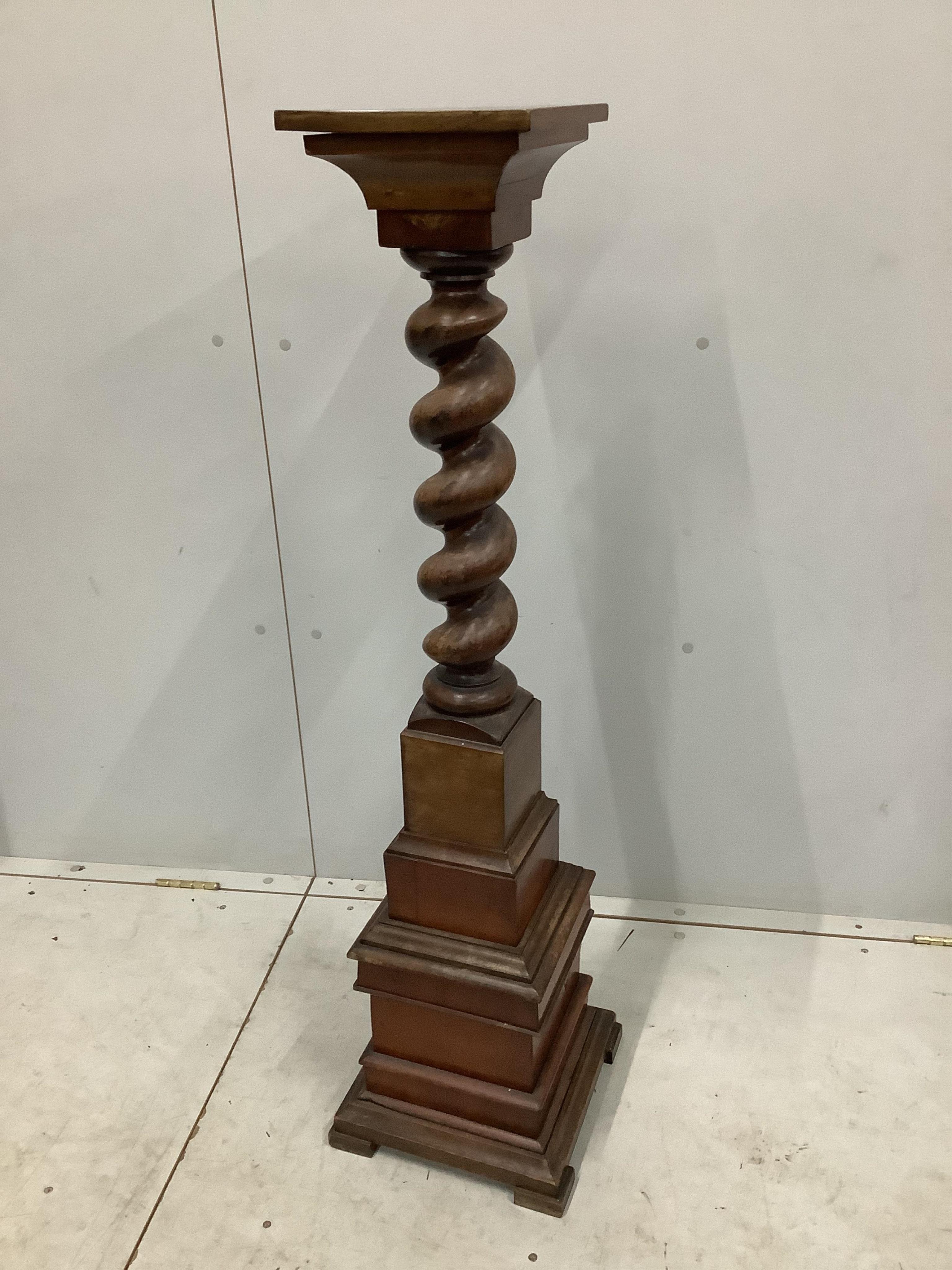 A Victorian and later mahogany twist column pedestal, height 118cm. Condition - fair